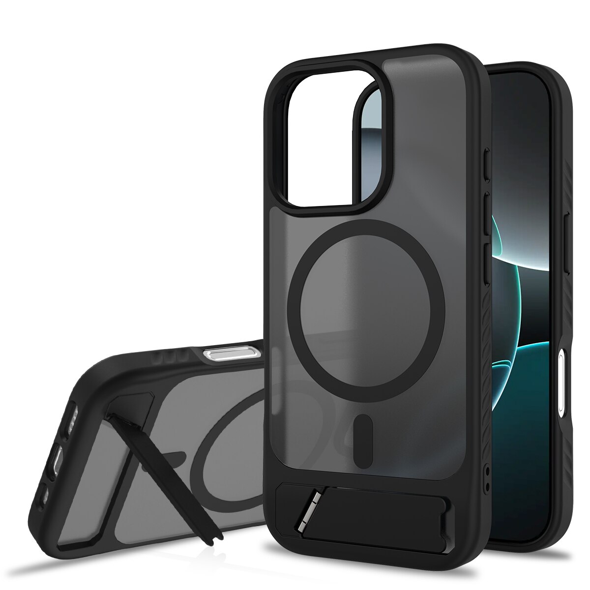 Magnetisk cover med stativ iPhone 16 Pro Sort