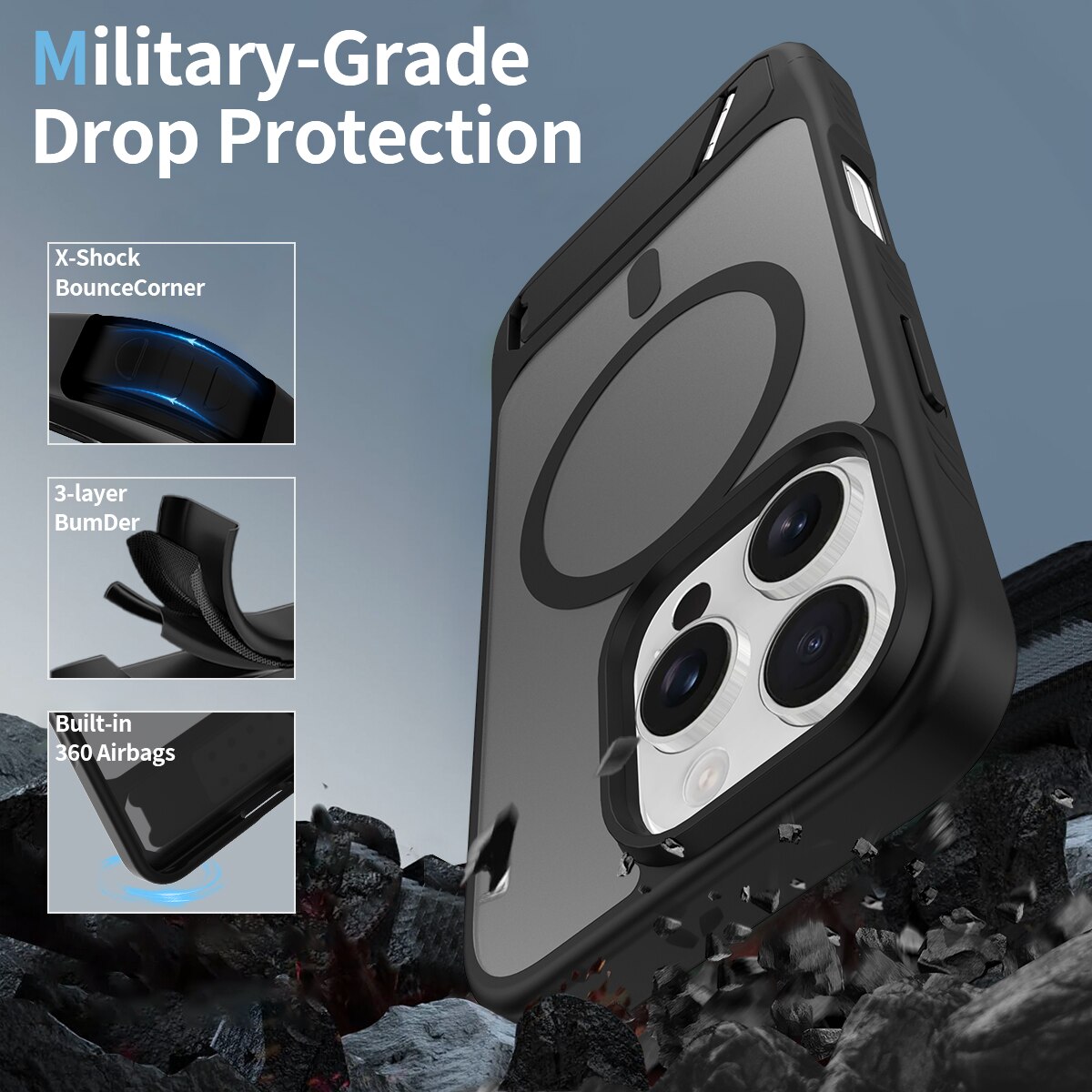 Magnetisk cover med stativ iPhone 16 Pro Sort