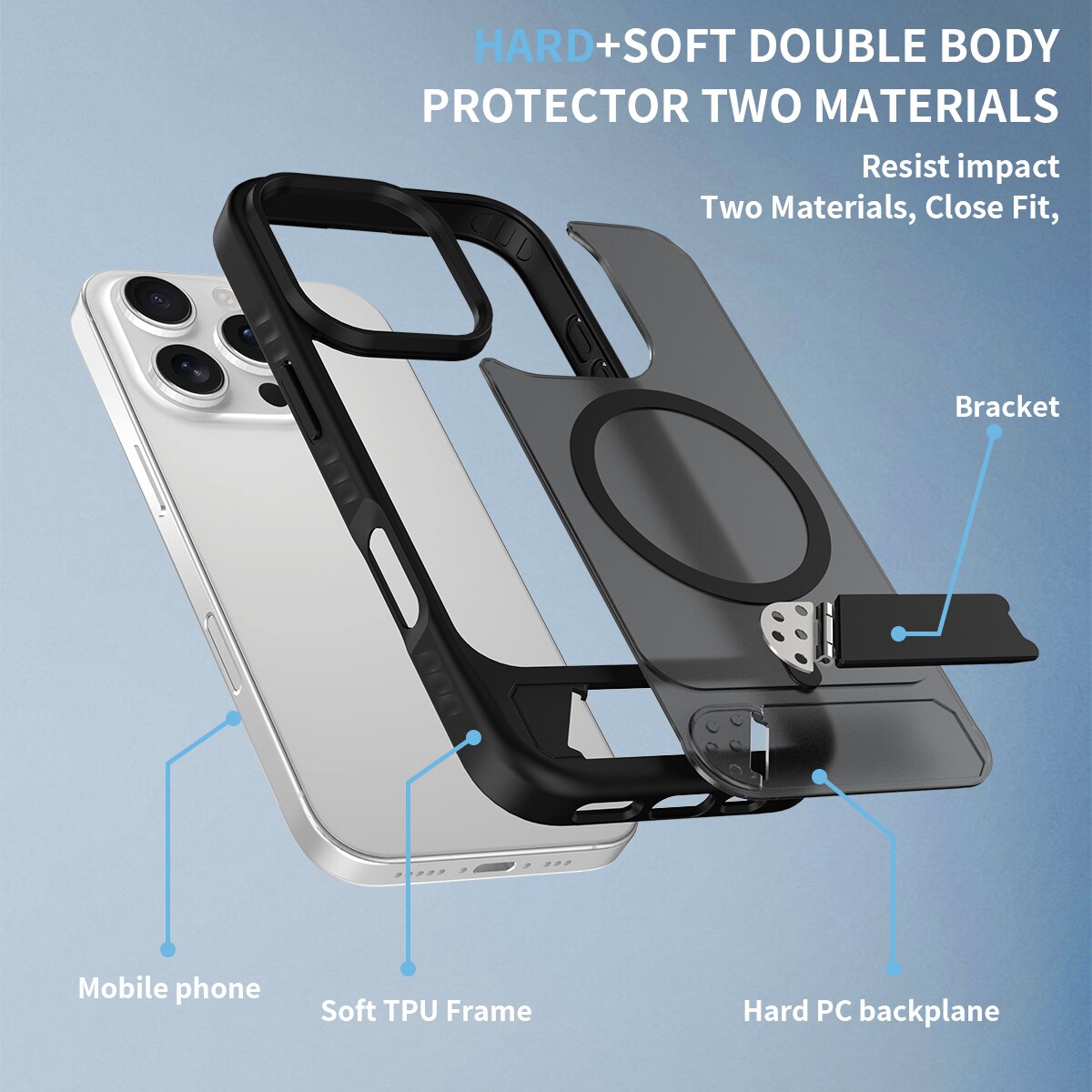 Magnetisk cover med stativ iPhone 16 Pro Sort
