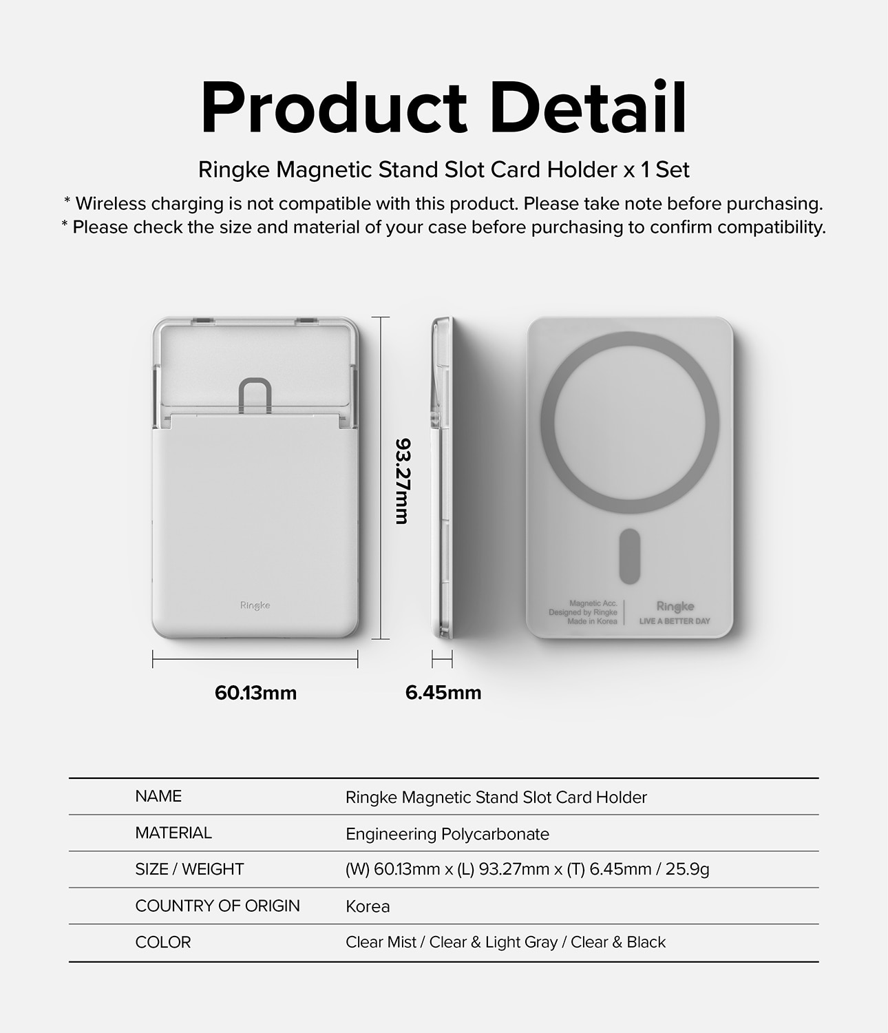 Magnetic Stand Slot Card Holder Clear/Light Gray