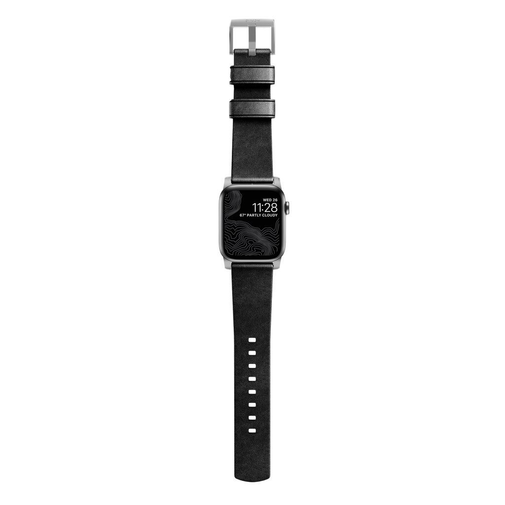 Apple Watch 45mm Series 8 Modern Band Horween Leather Black (Silver Hardware)