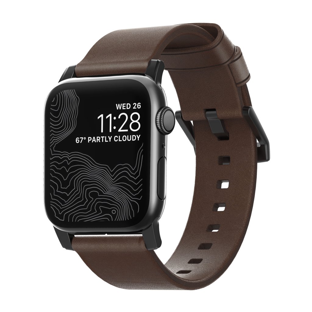 Apple Watch SE 44mm Modern Band Horween Leather Rustic Brown (Black Hardware)