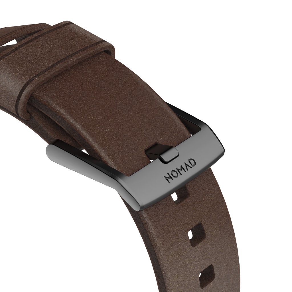 Apple Watch SE 44mm Modern Band Horween Leather Rustic Brown (Black Hardware)