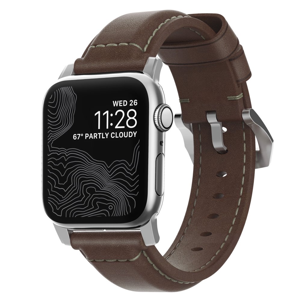 Traditional Band Apple Watch 45mm Series 7 Rustic Brown (Silver Hardware)