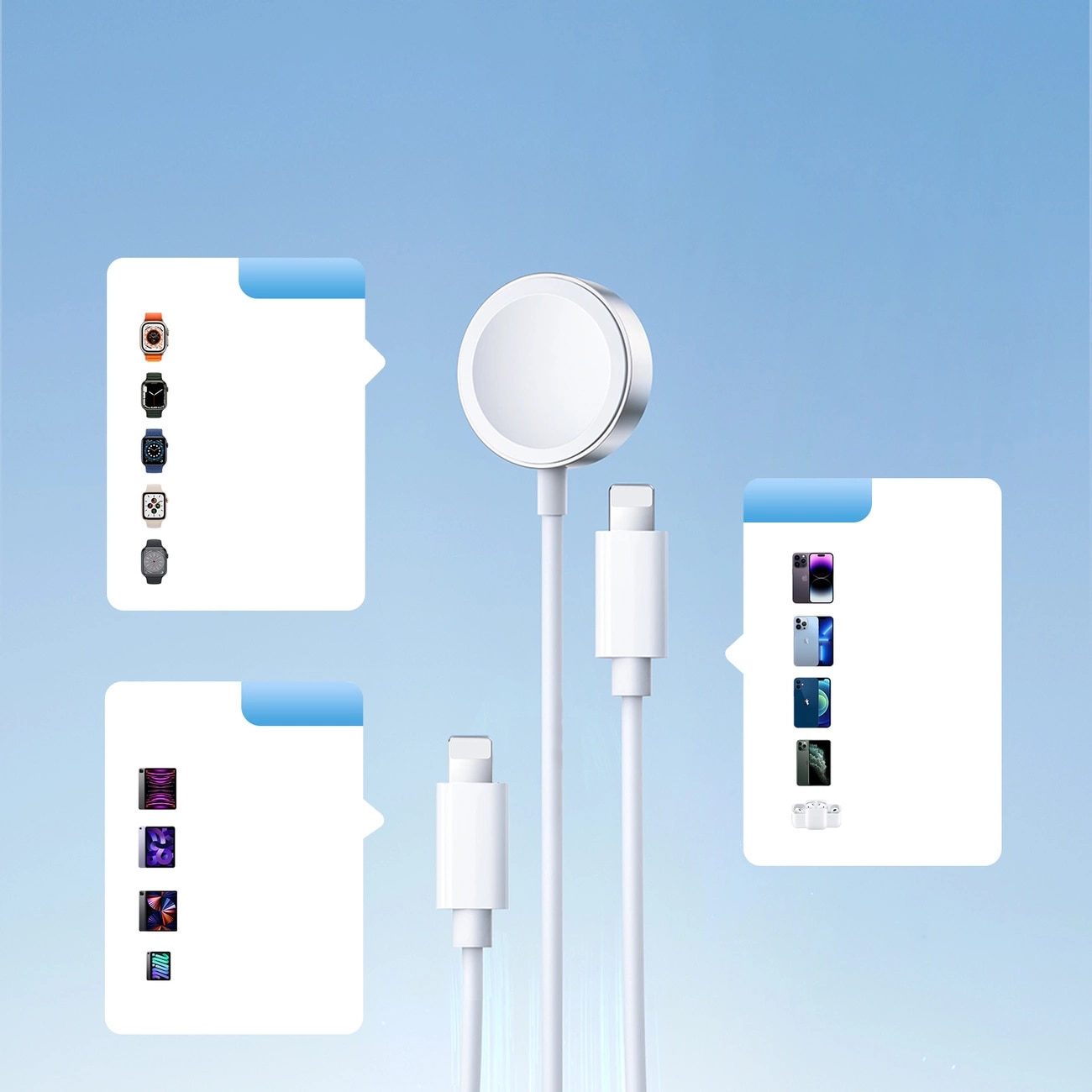 3-in-1 Kabel USB-A -> 2x Lightning + magnetisk oplader hvid (S-IW007)