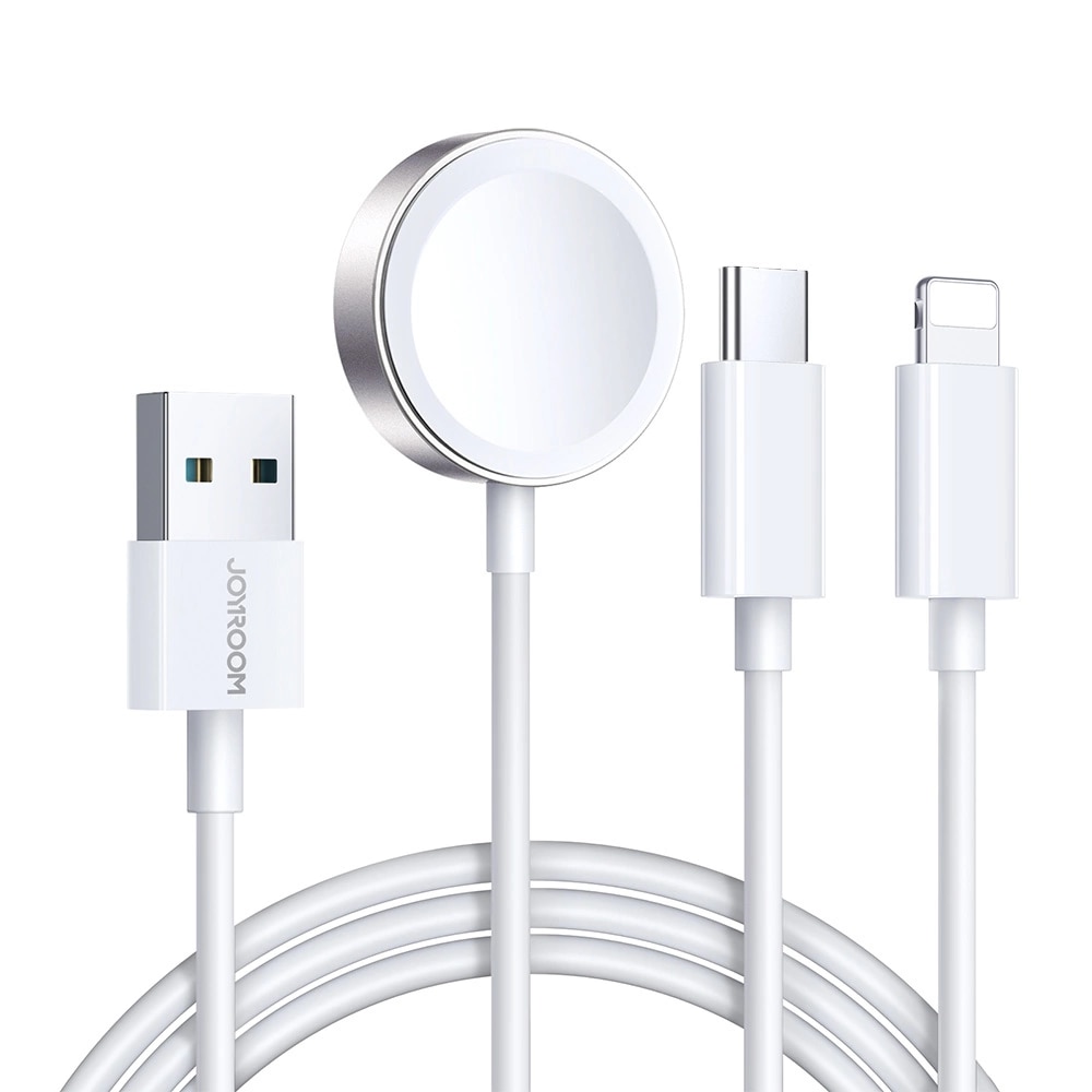 3-in-1 Kabel USB-A -> USB-C/Lightning  + Apple Watch oplader hvid (S-IW008)
