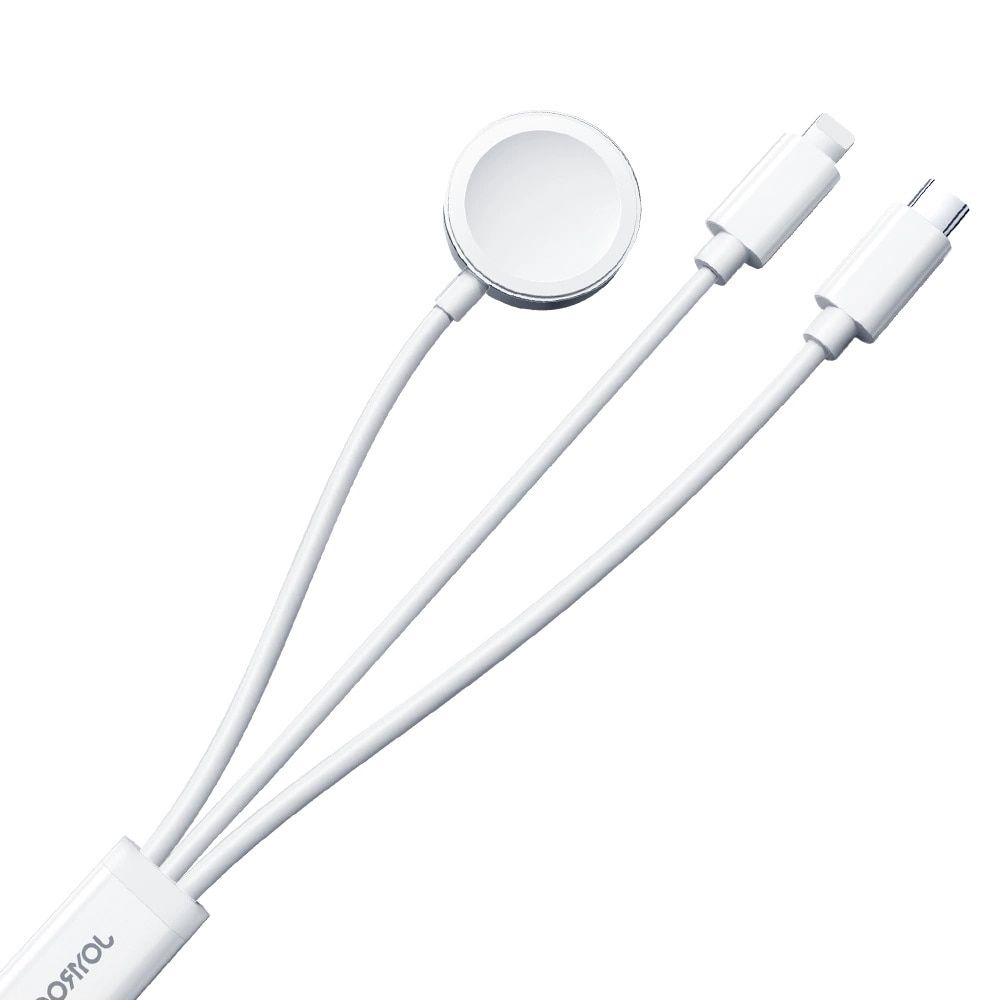 3-in-1 Kabel USB-A -> USB-C/Lightning  + Apple Watch oplader hvid (S-IW008)