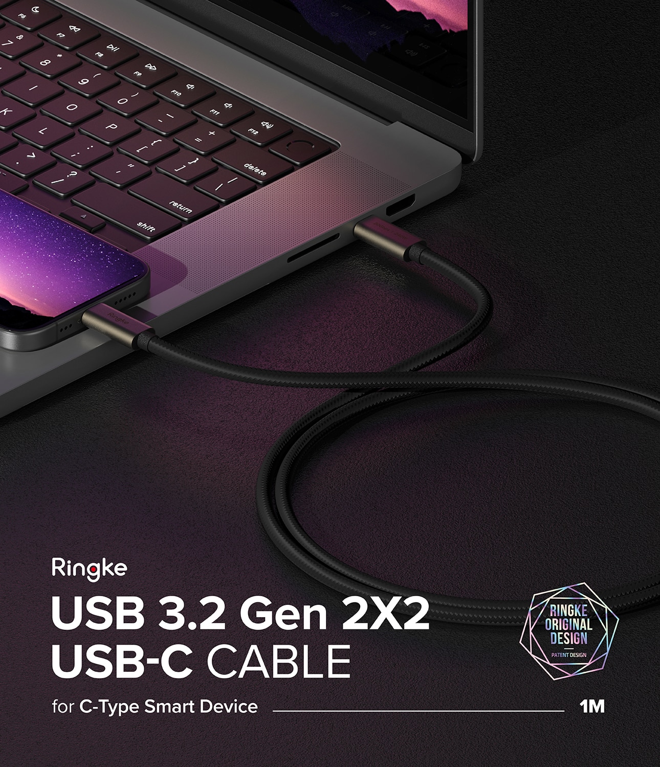 USB-C -> USB-C 3.2 Gen 2x2 Kabel 1m sort