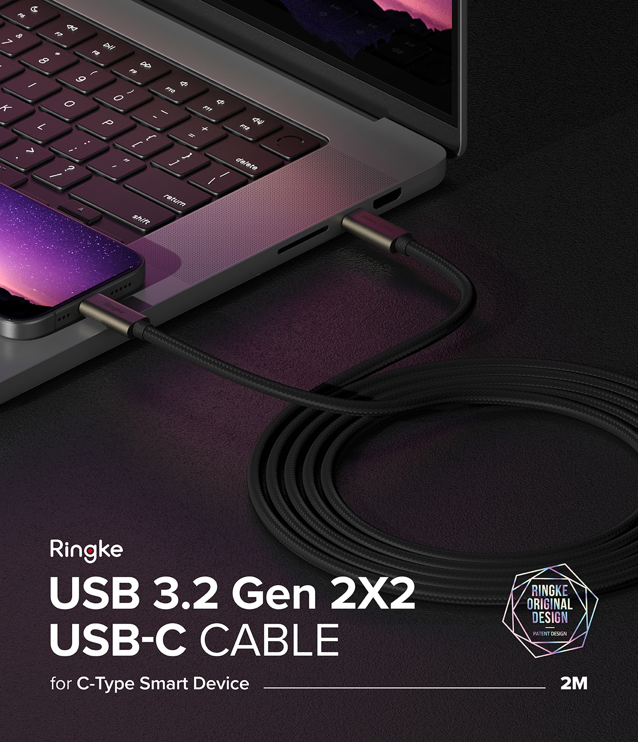 USB-C -> USB-C Kabel 3.2 Gen 2x2 2m sort