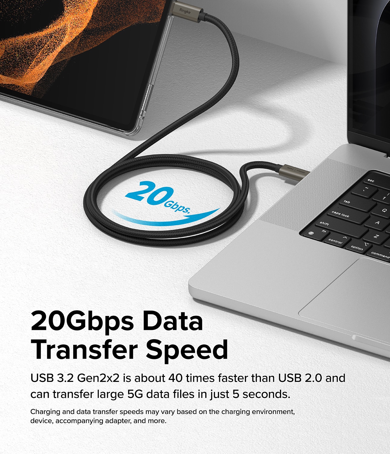 USB-C -> USB-C Kabel 3.2 Gen 2x2 2m sort