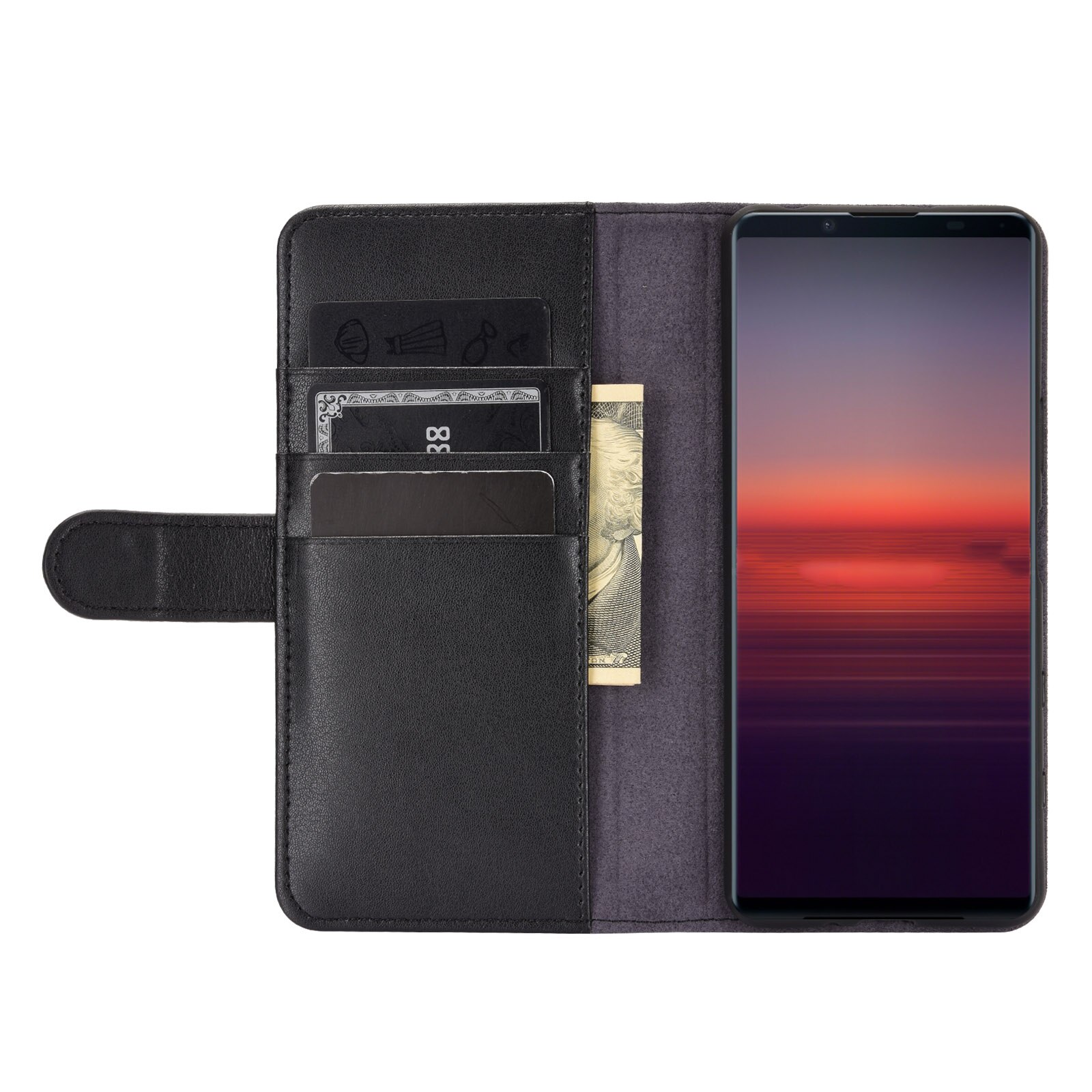 Ægte Læderetui Sony Xperia 10 II sort