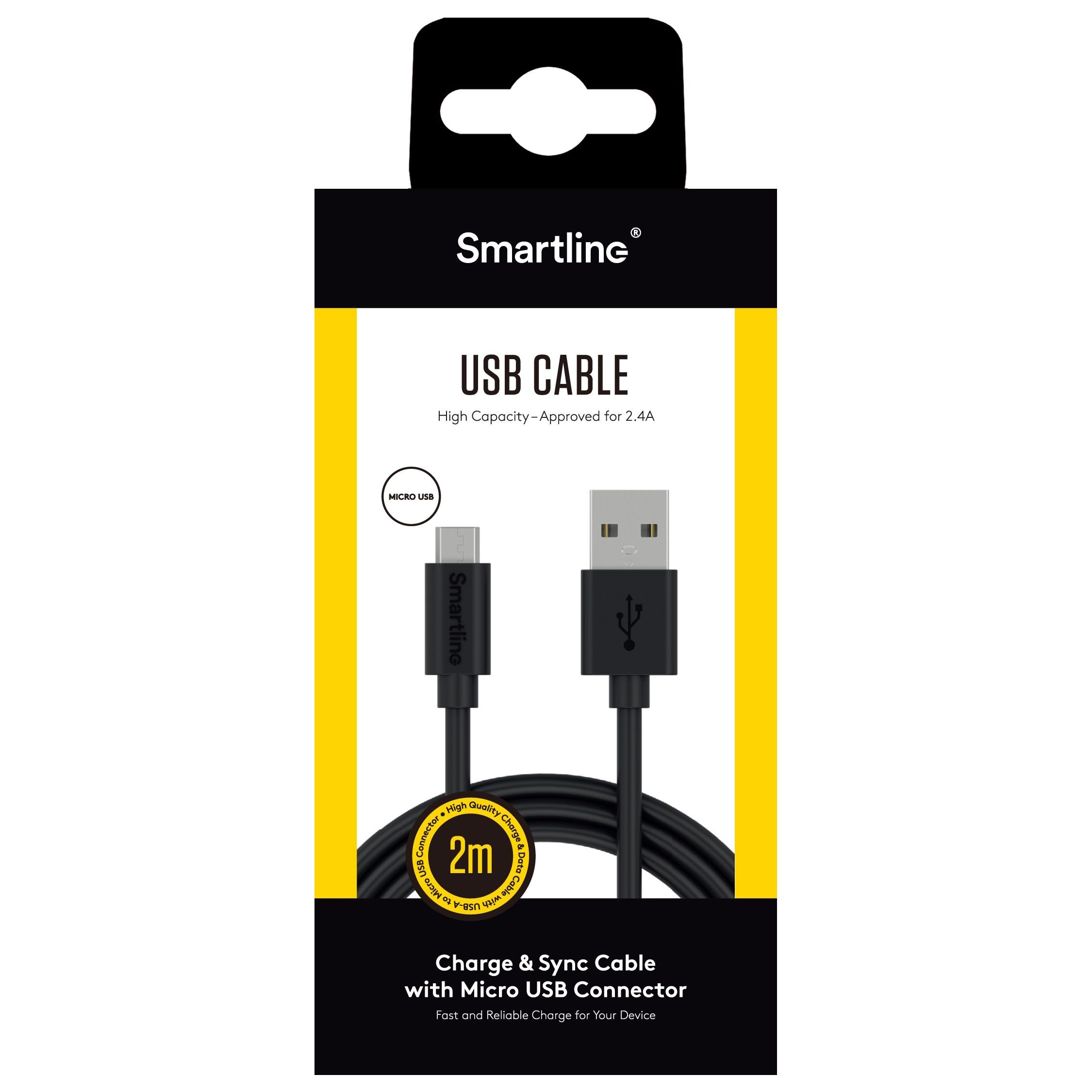 USB Cable MicroUSB 2m sort