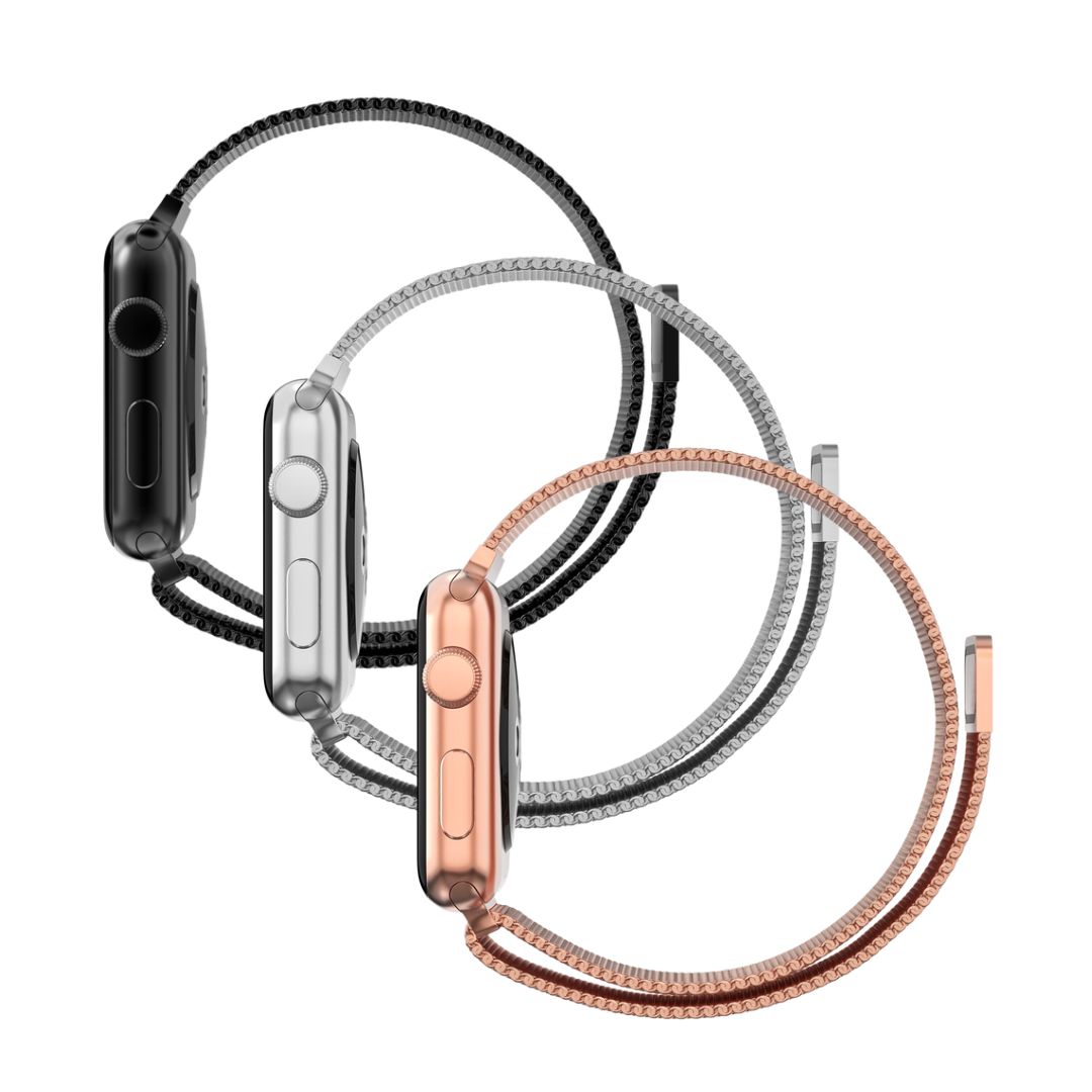 Apple Watch Series 10 42mm Sæt Armbånd Milanese Loop sort, sølv, rose guld