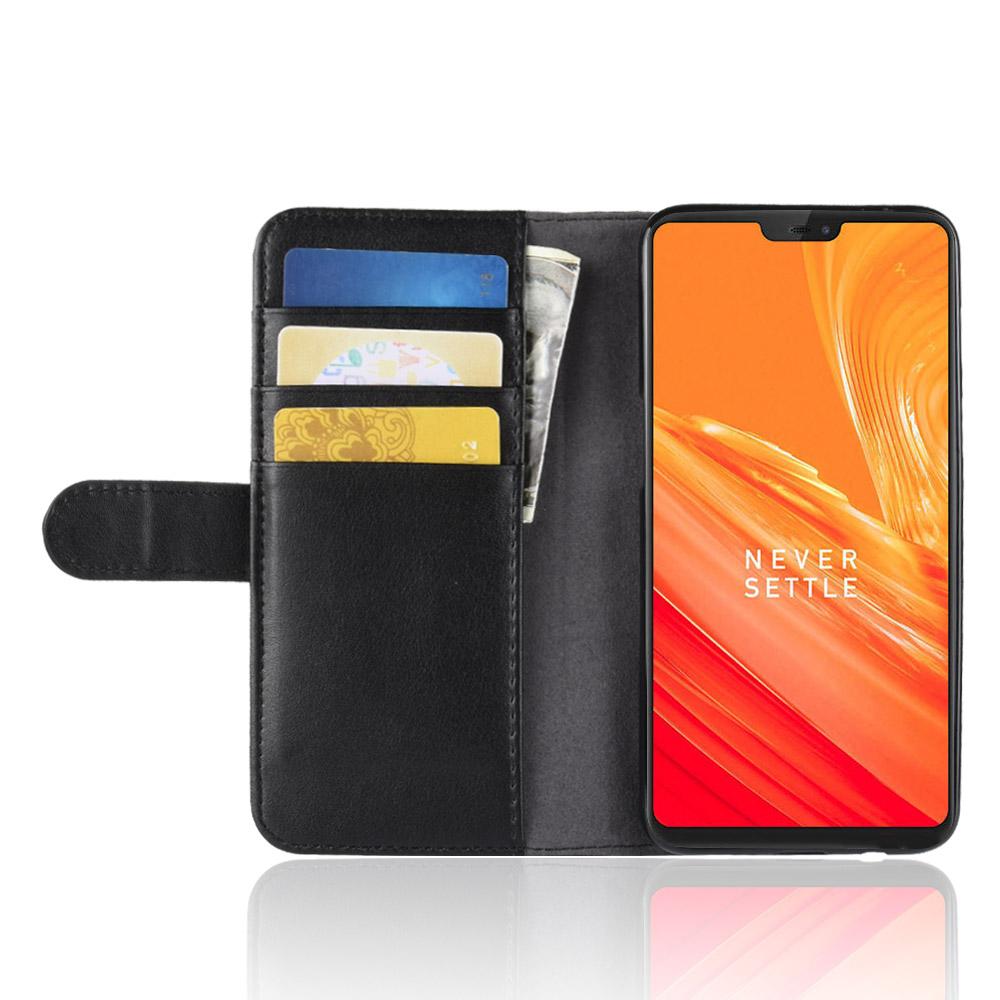 Ægte Læderetui OnePlus 6 sort