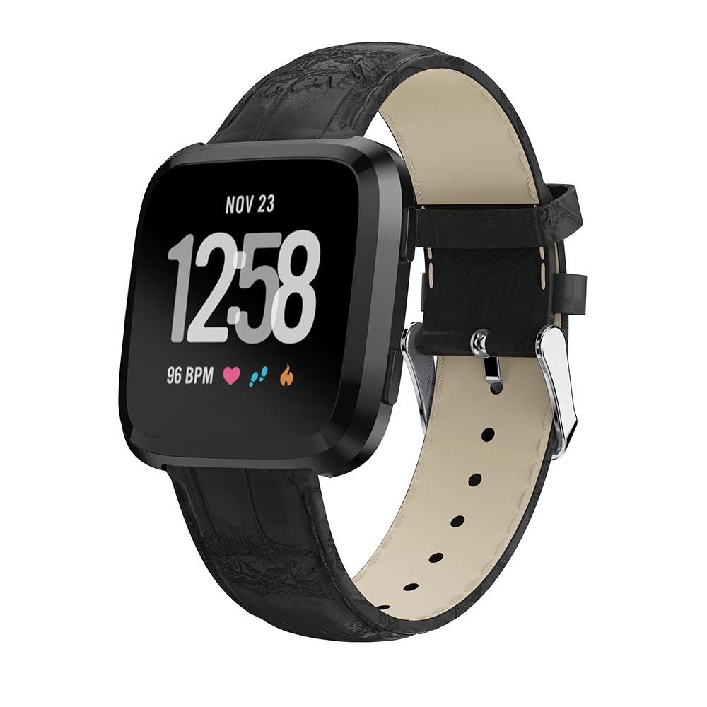 Læderrem Krokodil Fitbit Versa/Versa 2 sort