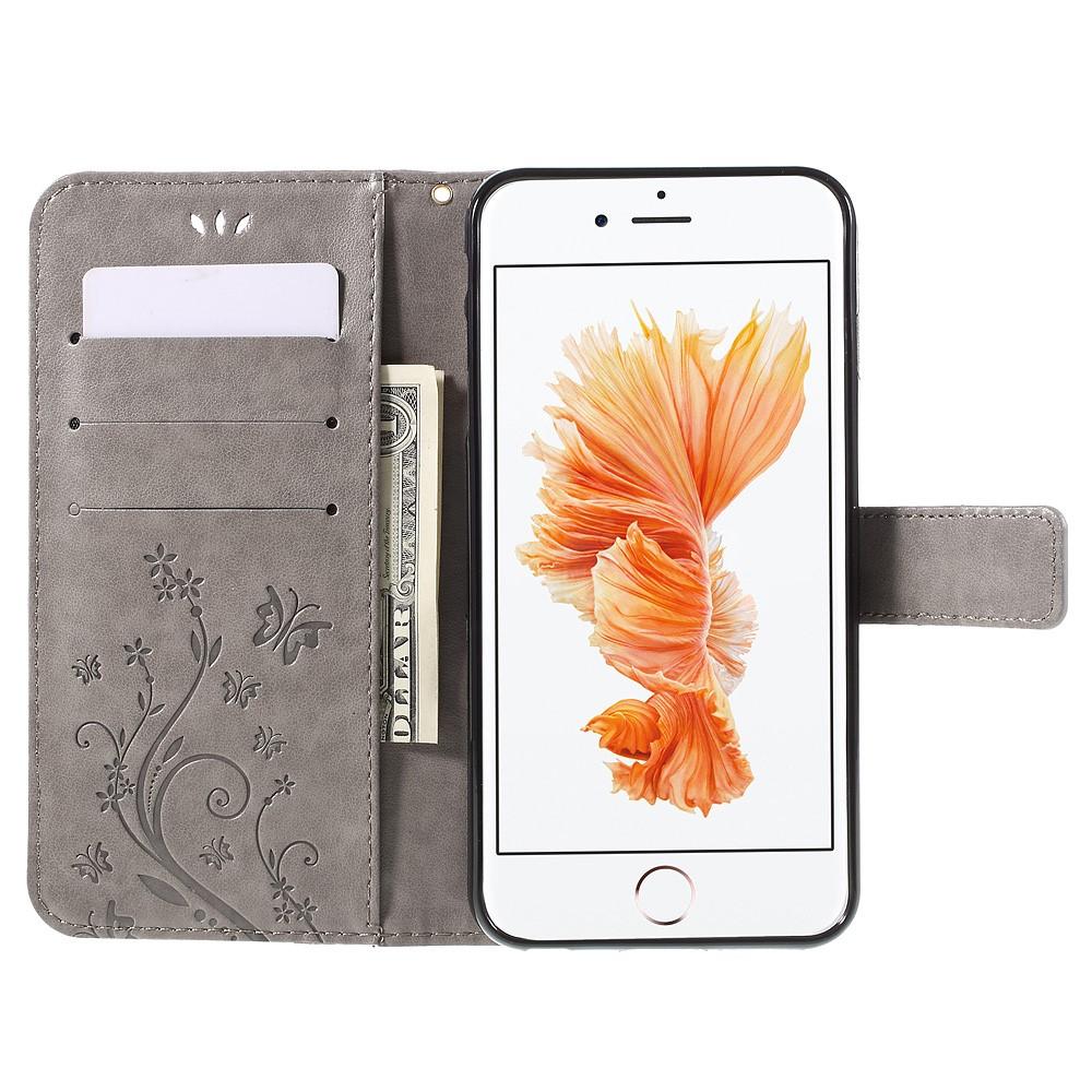 Læderetui Sommerfugle Apple iPhone 6/6S grå