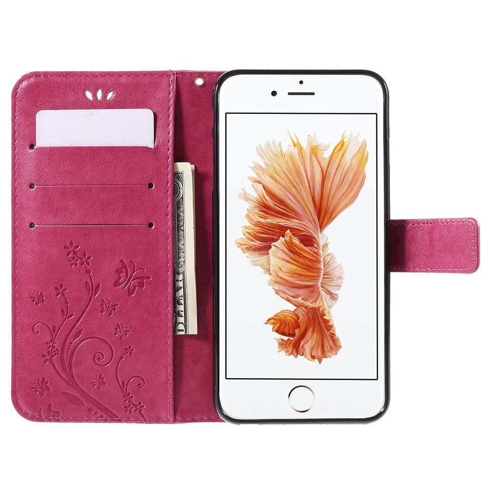 Læderetui Sommerfugle Apple iPhone 6/6S lyserød