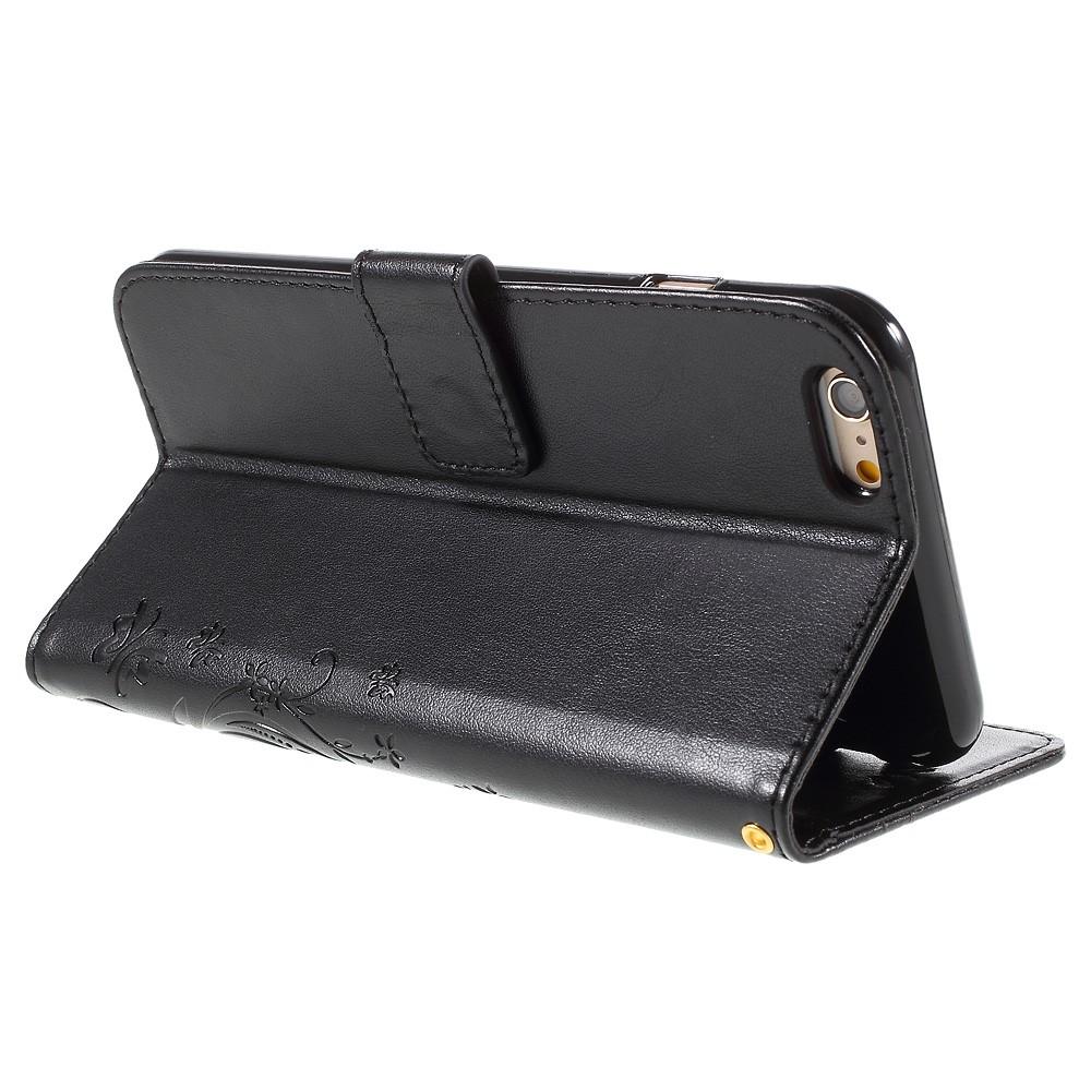Læderetui Sommerfugle iPhone 6/6S Sort