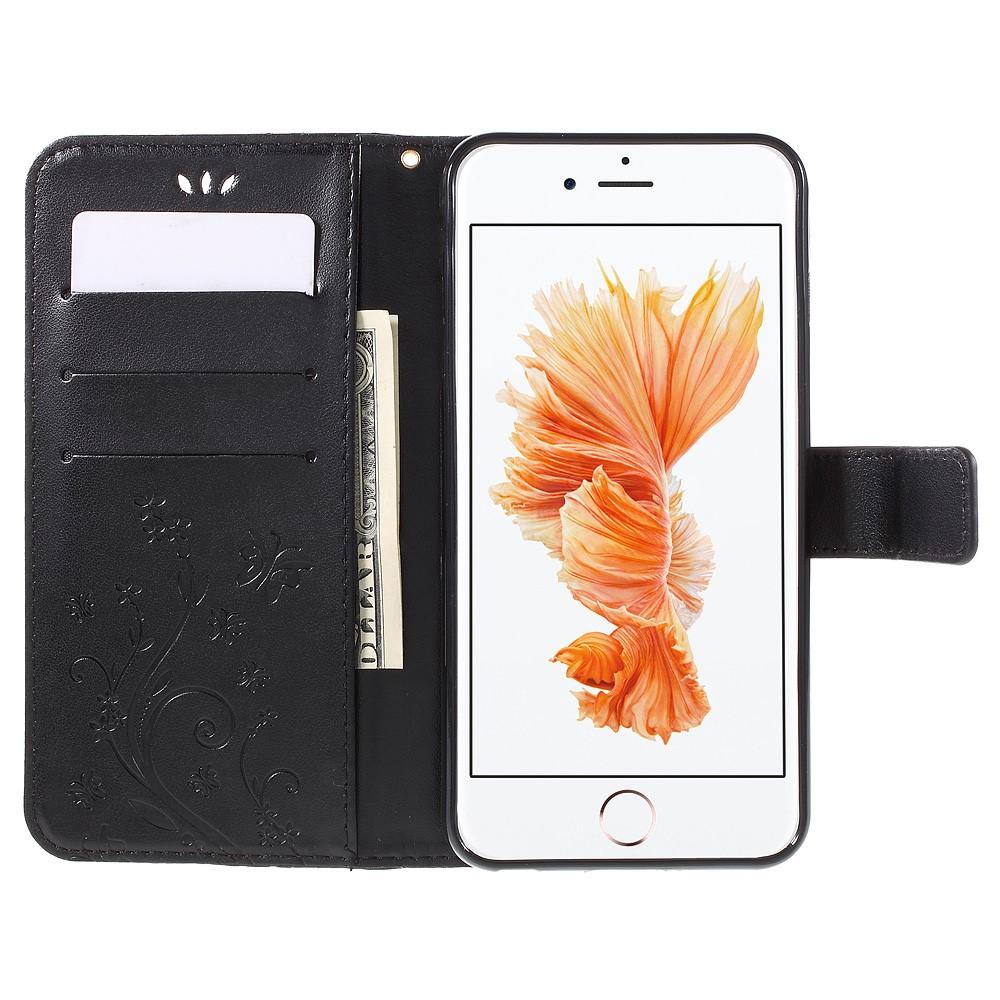 Læderetui Sommerfugle iPhone 6/6S Sort