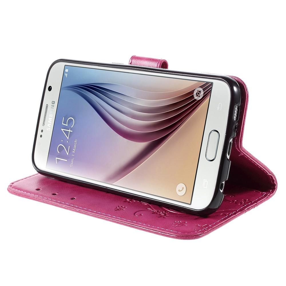 Læderetui Sommerfugle Galaxy S6 lyserød