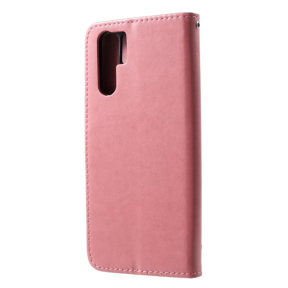 Læderetui Sommerfugle Huawei P30 Pro Lyserød