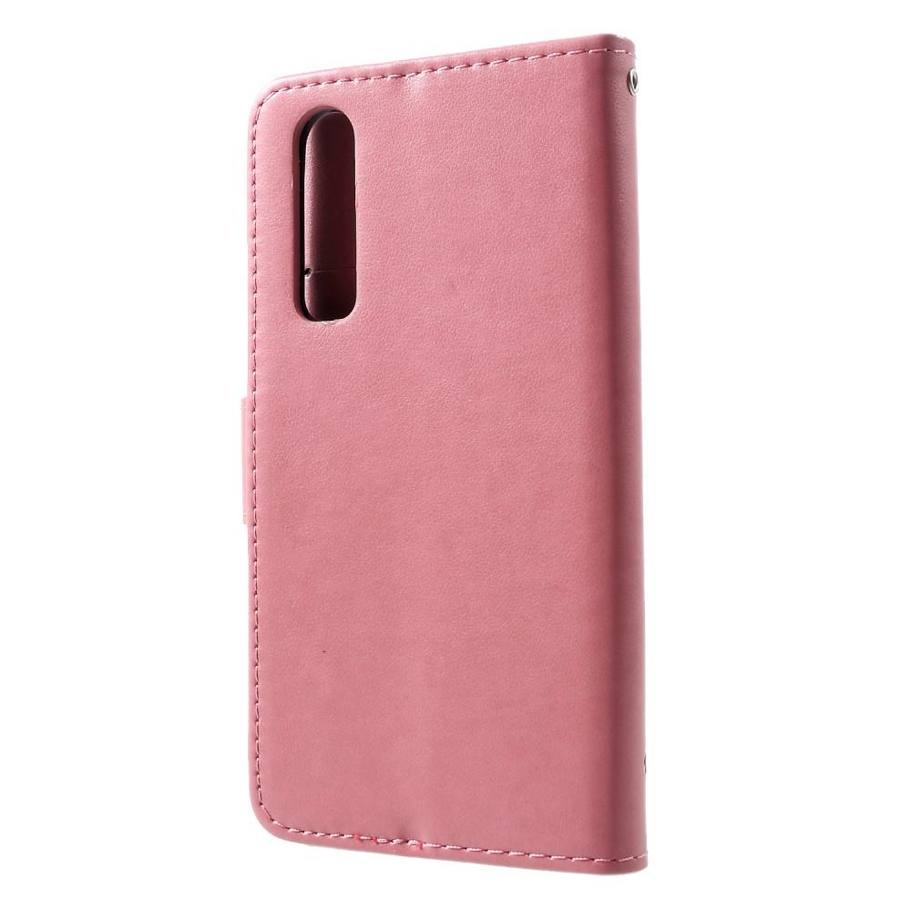 Læderetui Sommerfugle Huawei P30 Lyserød