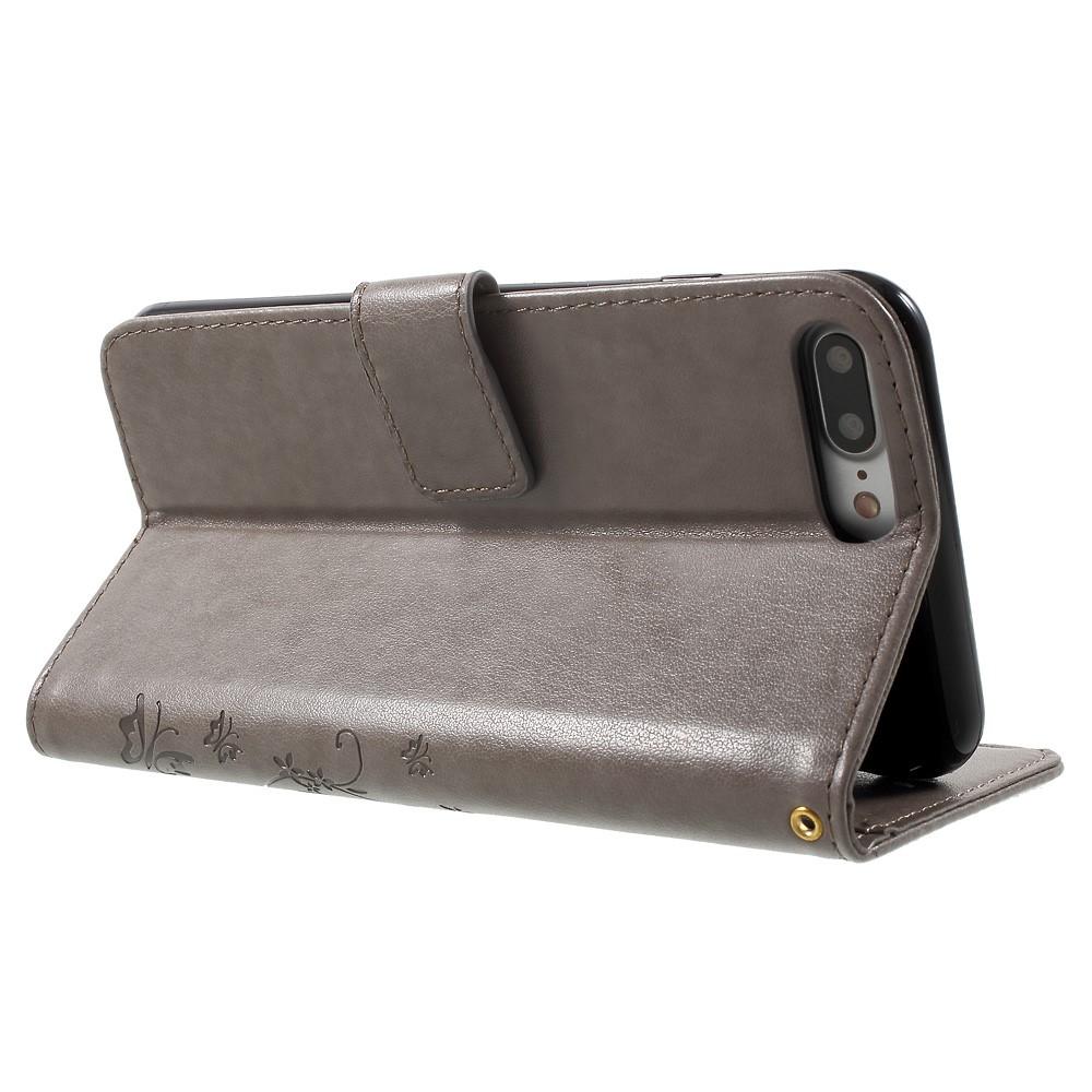 Læderetui Sommerfugle Apple iPhone 7 Plus/iPhone 8 Plus Grå