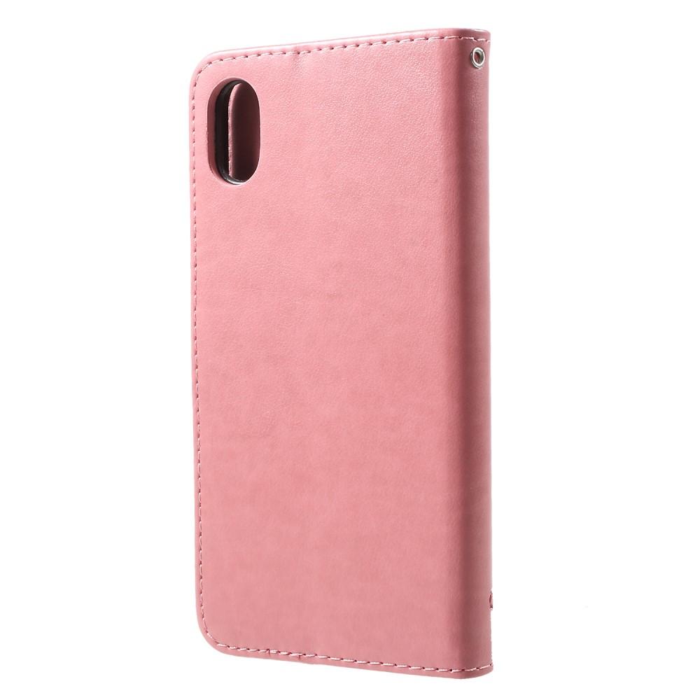 Læderetui Sommerfugle Apple iPhone Xr Lyserød