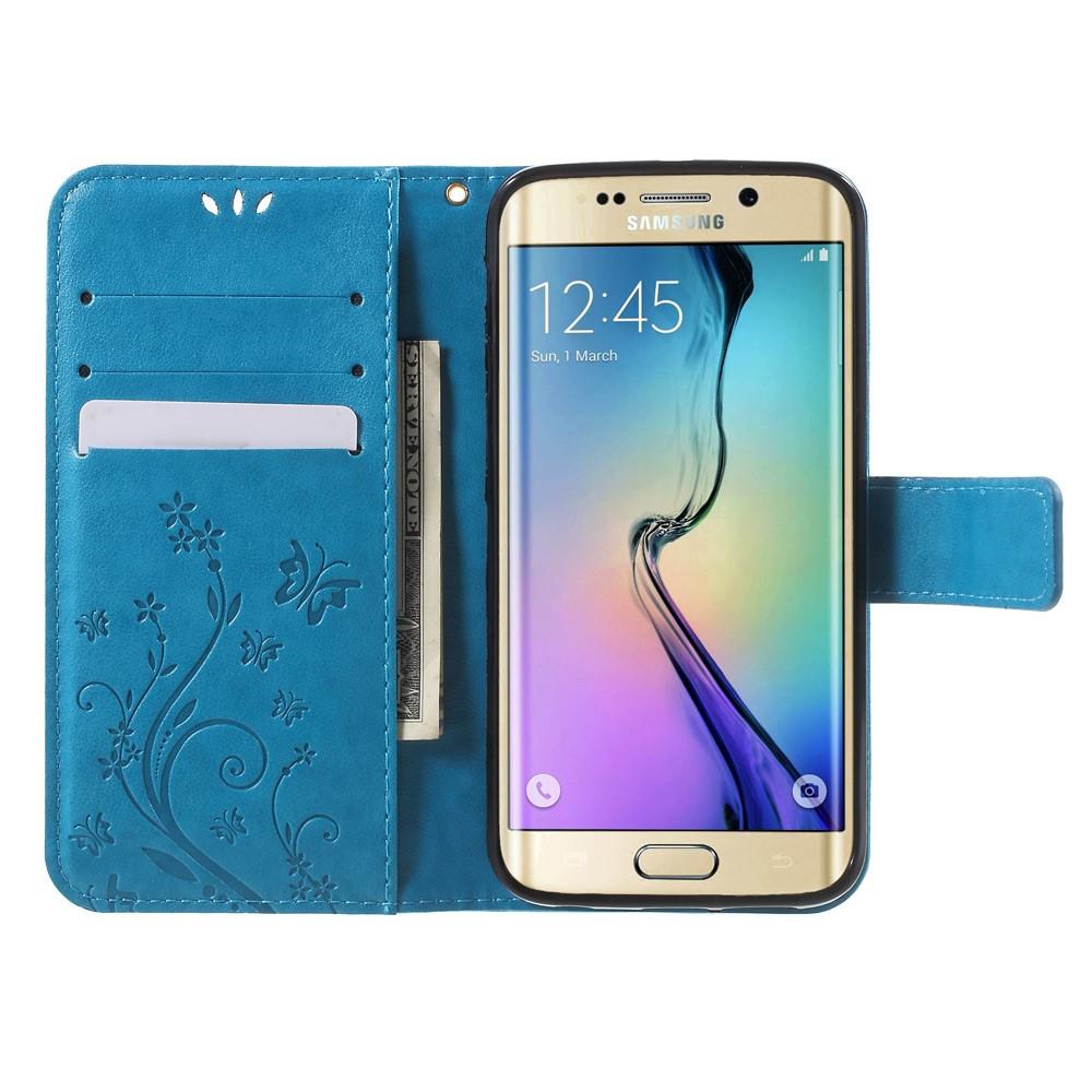 Læderetui Sommerfugle Samsung Galaxy S6 Edge blå