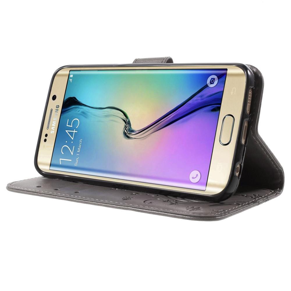 Læderetui Sommerfugle Samsung Galaxy S6 Edge grå