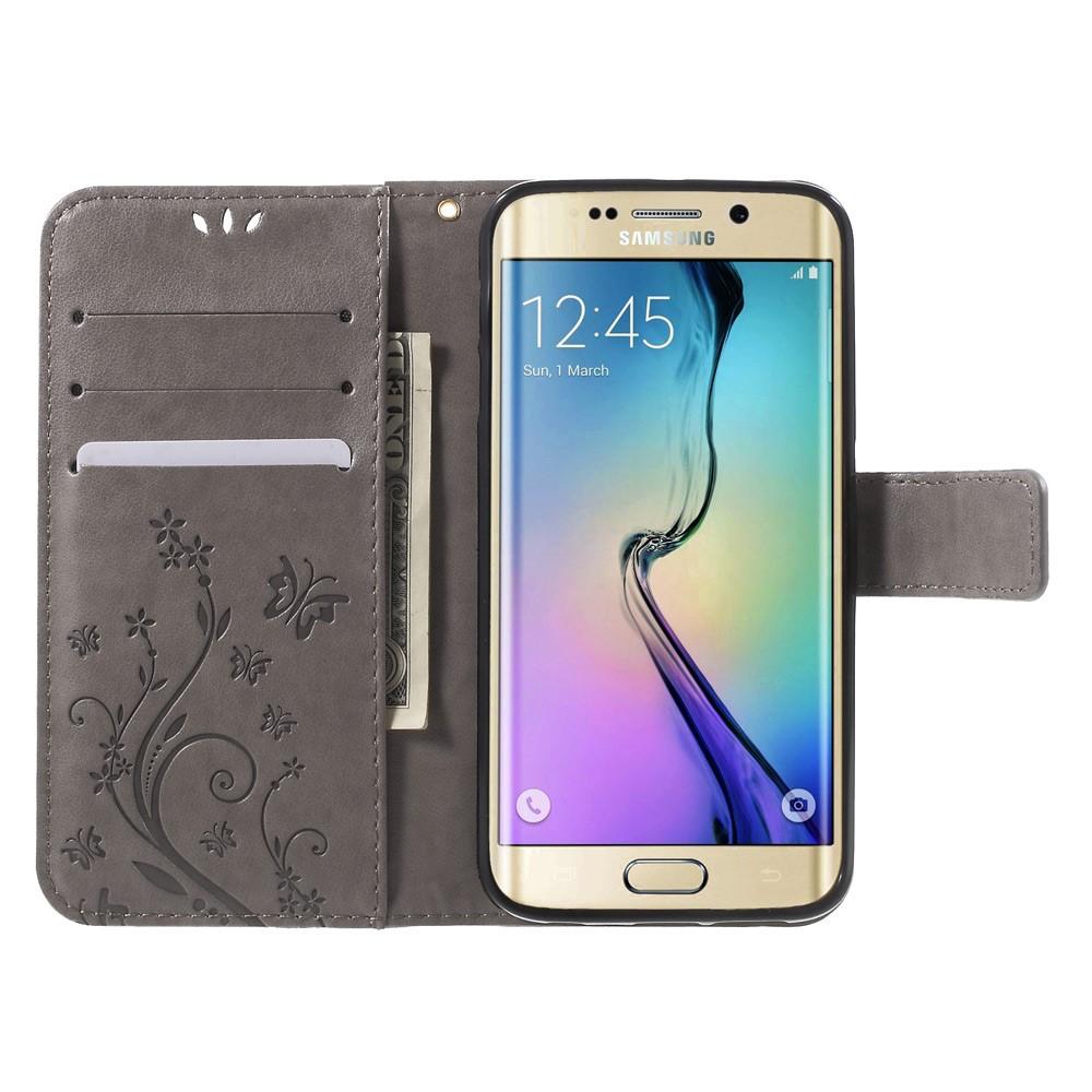 Læderetui Sommerfugle Samsung Galaxy S6 Edge Grå