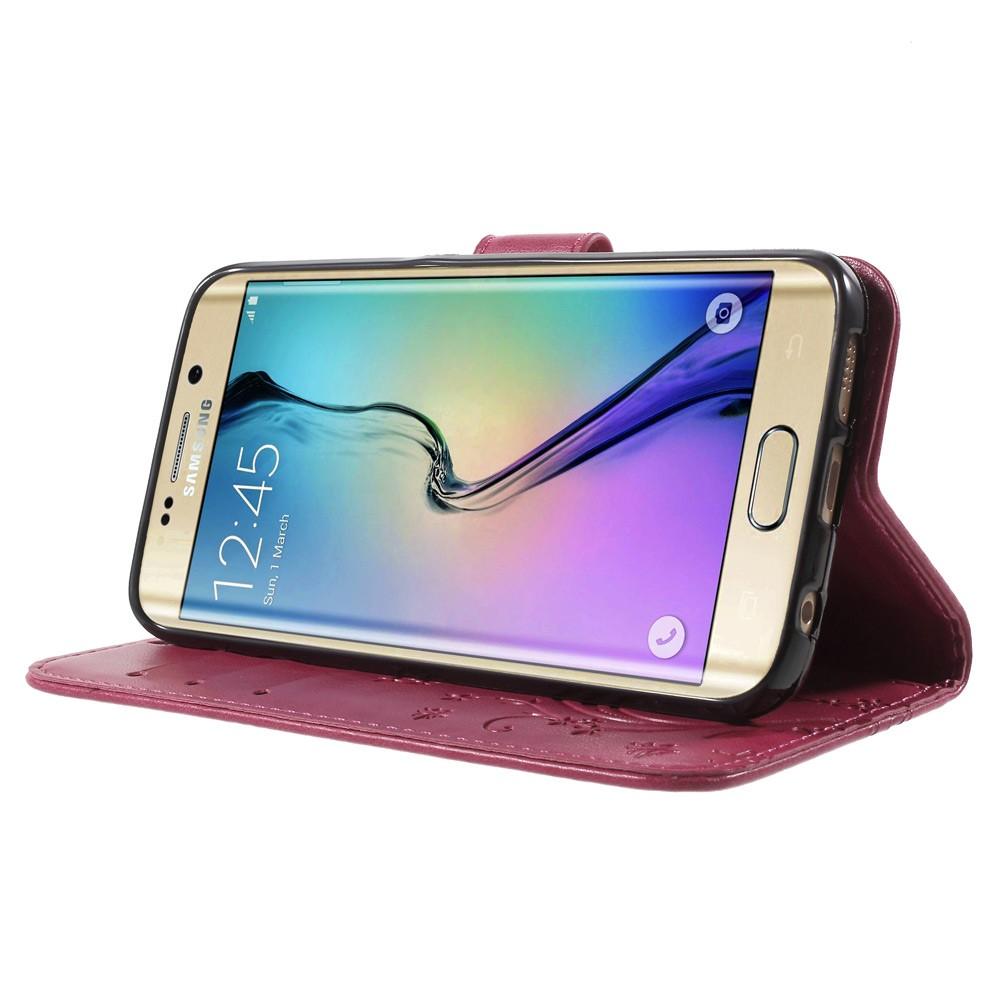 Læderetui Sommerfugle Samsung Galaxy S6 Edge lyserød