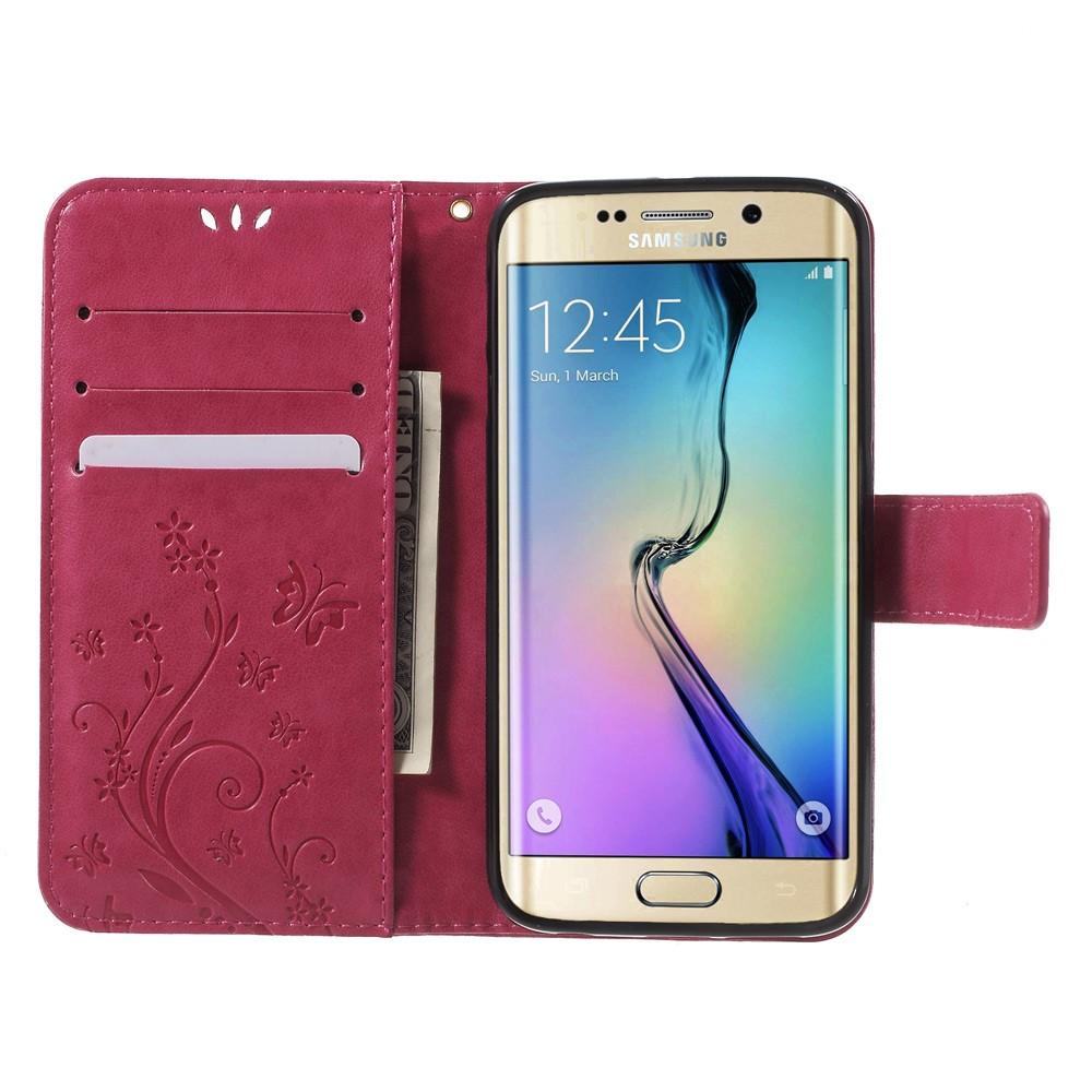 Læderetui Sommerfugle Samsung Galaxy S6 Edge lyserød