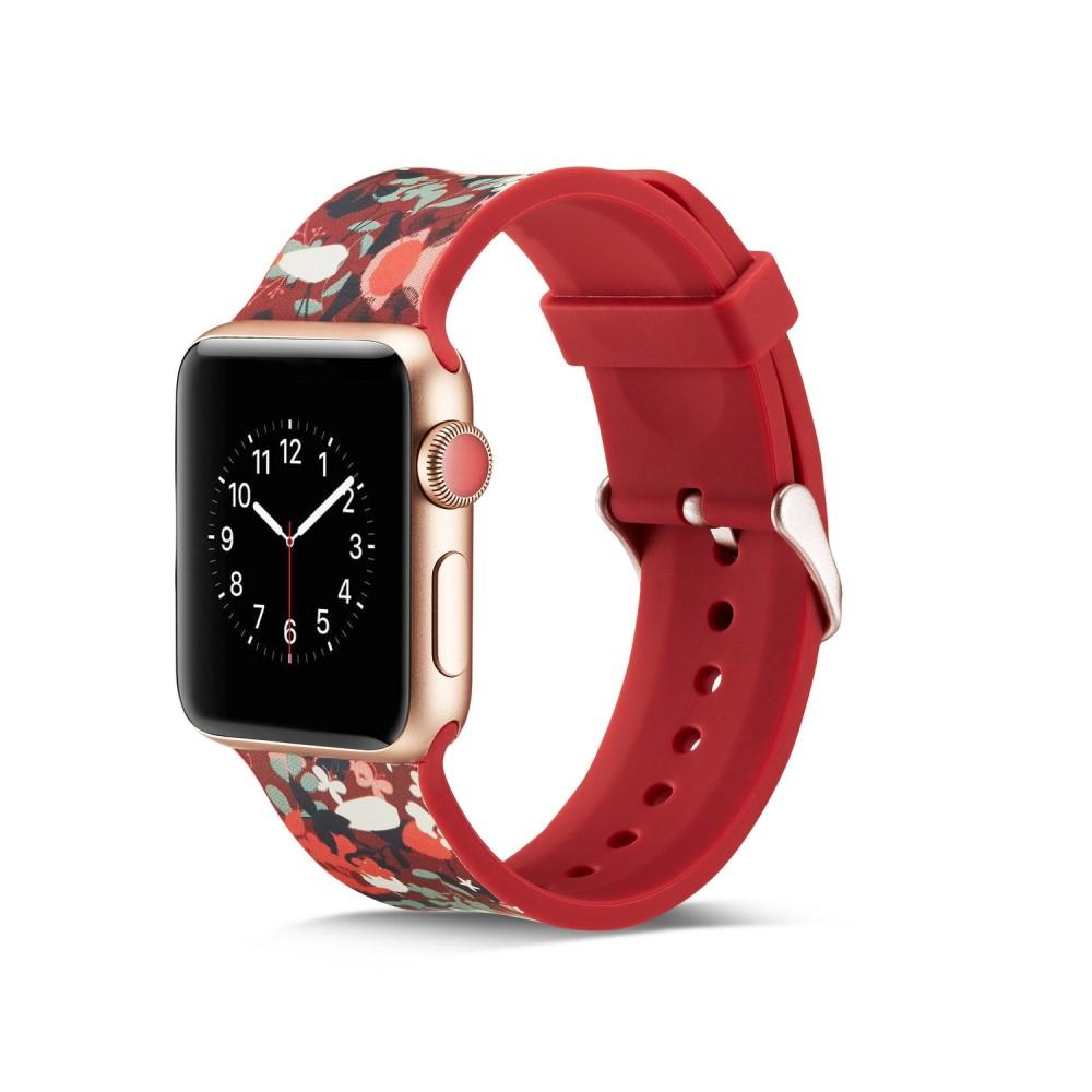 Silikonearmbånd Apple Watch 38/40/41 mm rød blomster