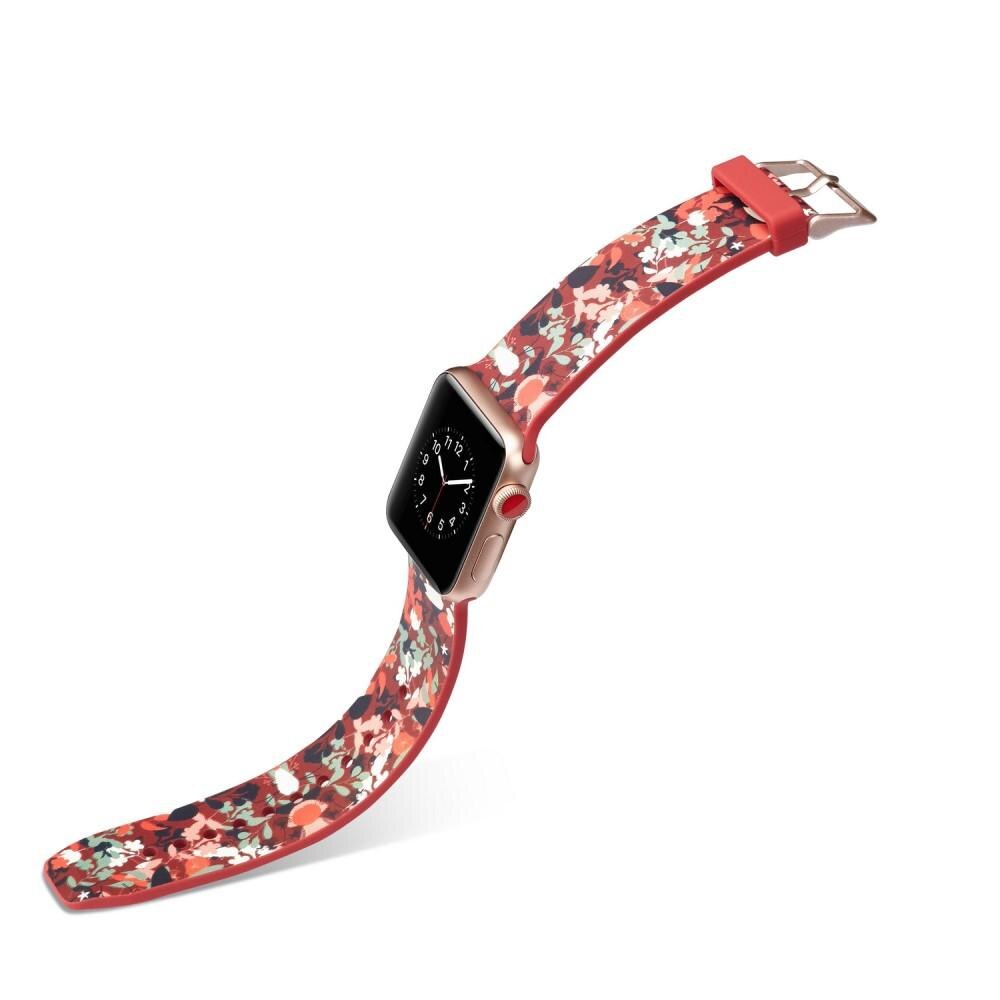 Silikonearmbånd Apple Watch 38/40/41 mm rød blomster