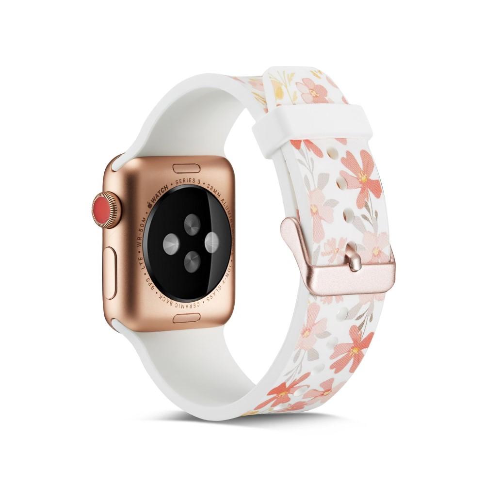 Silikonearmbånd Apple Watch 42/44/45 mm hvid blomster