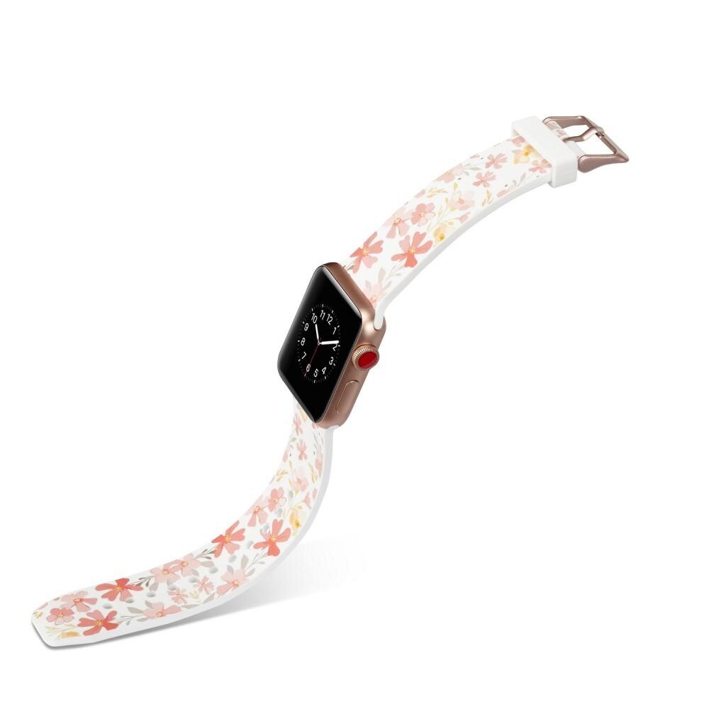 Silikonearmbånd Apple Watch 42/44/45 mm hvid blomster