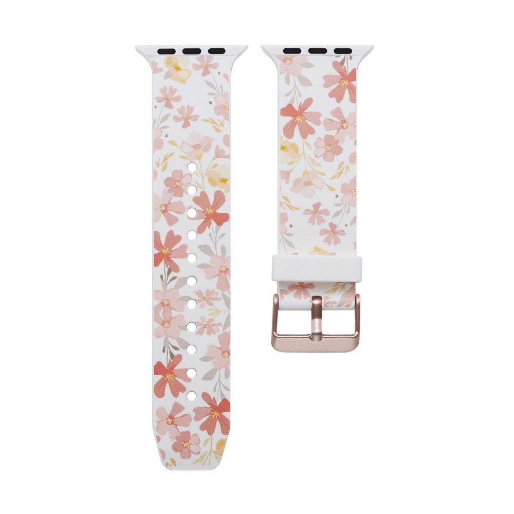 Silikonearmbånd Apple Watch 42/44/45 mm hvid blomster