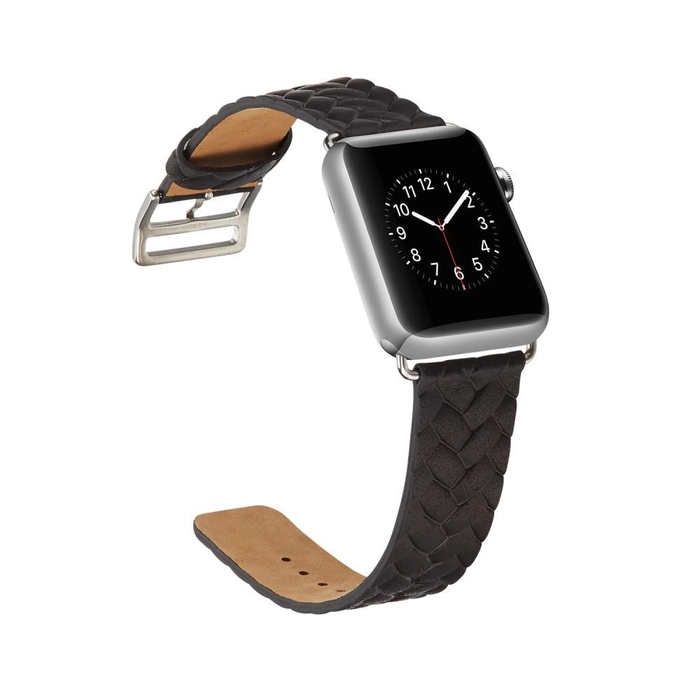 Woven Leather Band Apple Watch 44mm sort