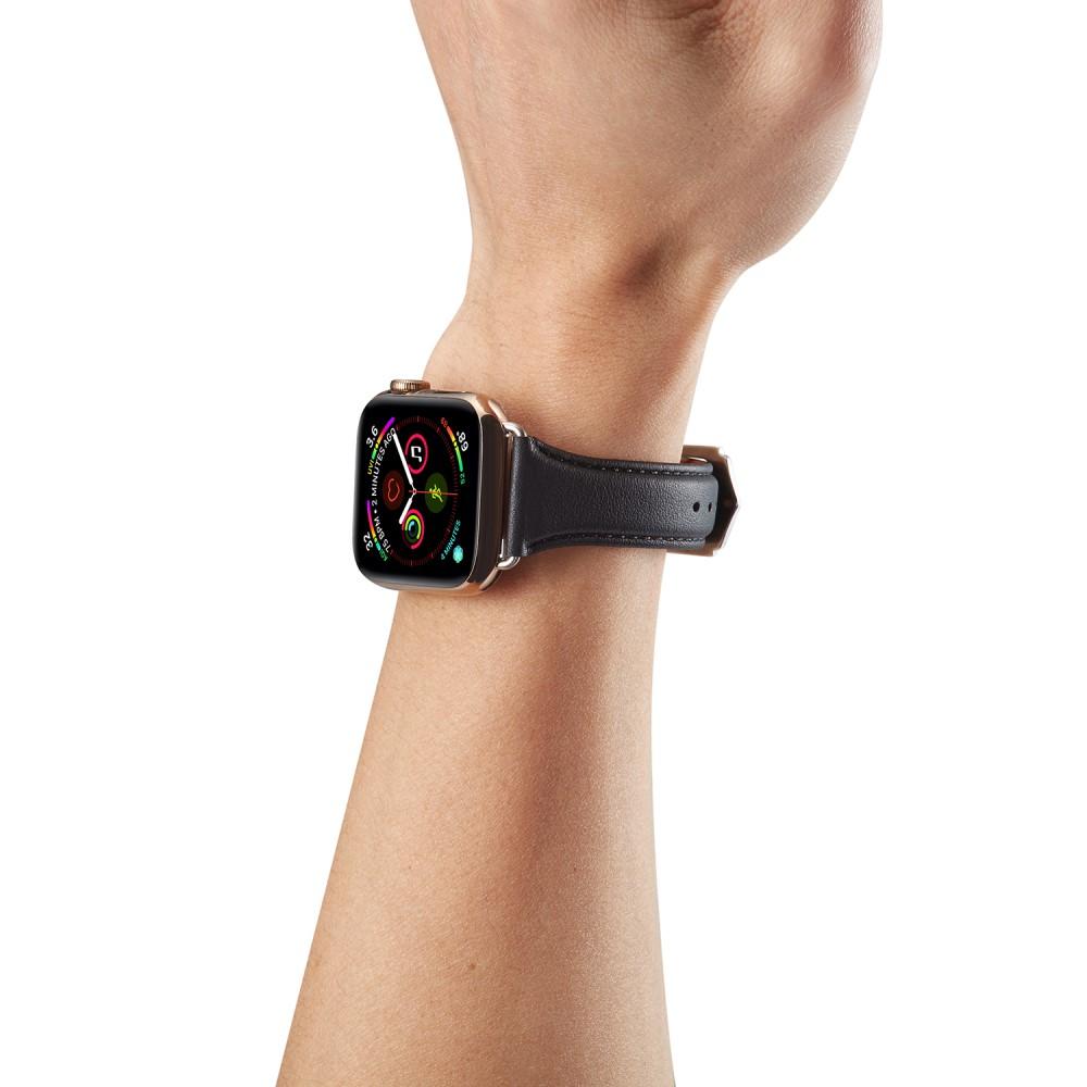 Slim Læderrem Apple Watch 45mm Series 8 sort