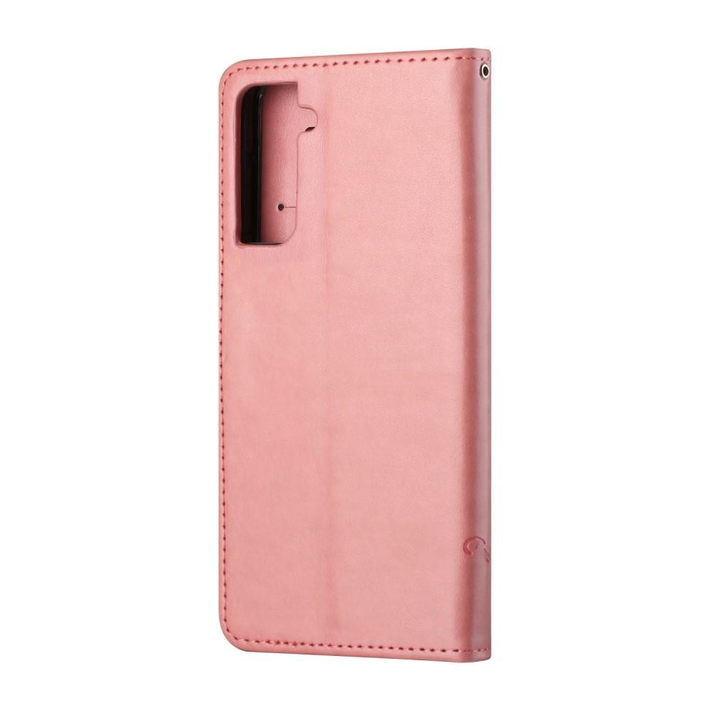 Læderetui Sommerfugle Samsung Galaxy S21 Lyserød