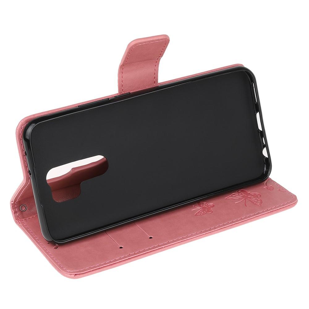 Læderetui Sommerfugle Xiaomi Redmi 9 lyserød