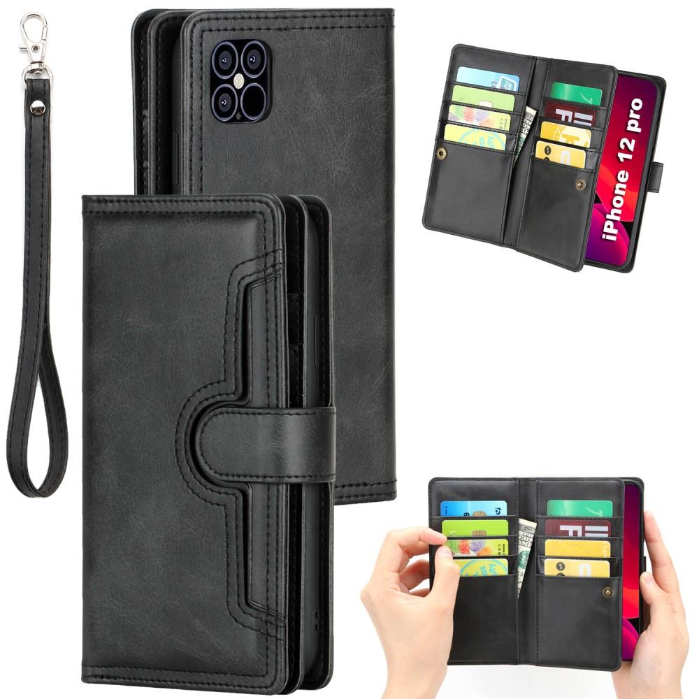 Læder multi-slot tegnebog iPhone 12/12 Pro sort