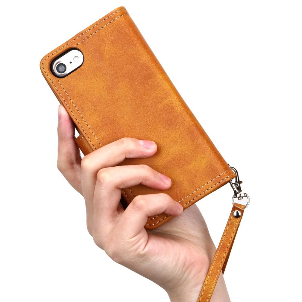Læder multi-slot tegnebog iPhone 8 cognac