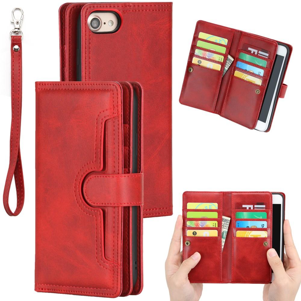 Læder multi-slot tegnebog iPhone 7/8/SE rød