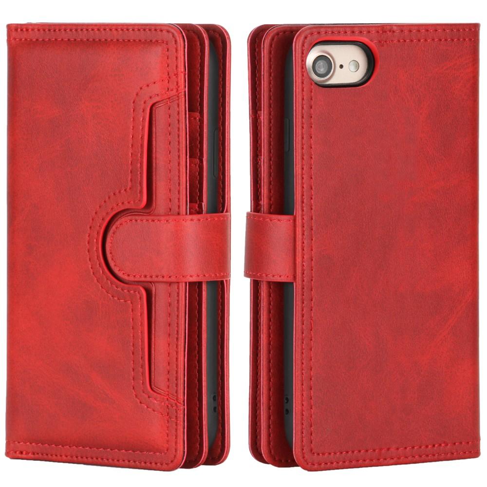 Læder multi-slot tegnebog iPhone 8 rød