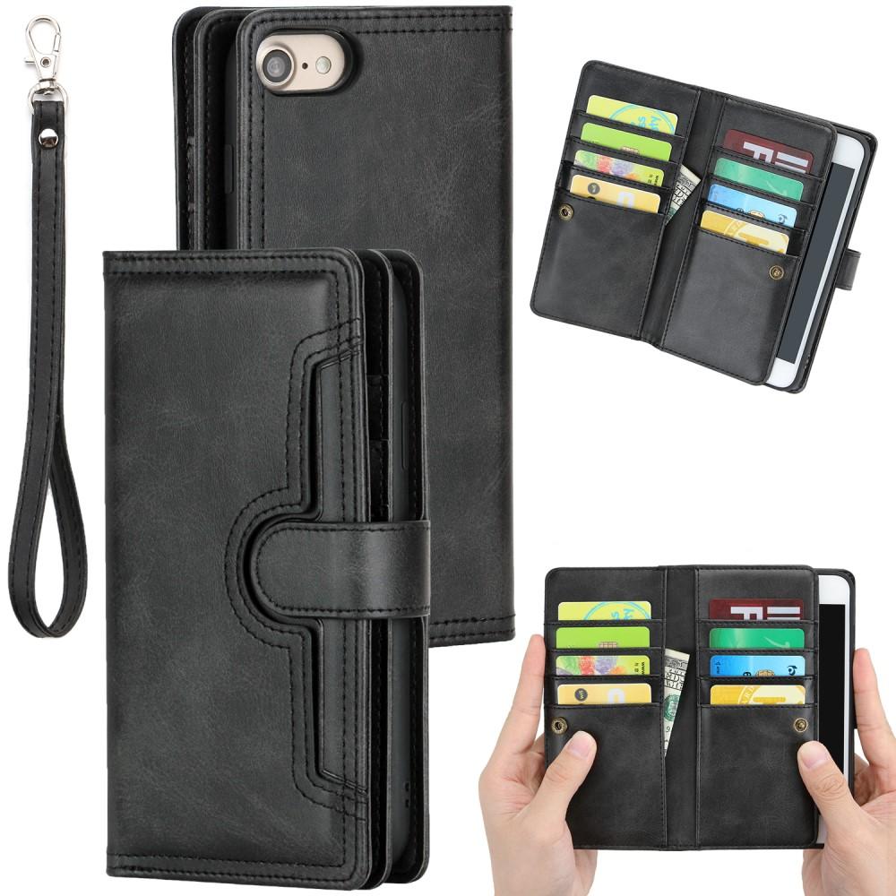 Læder multi-slot tegnebog iPhone SE (2020) sort