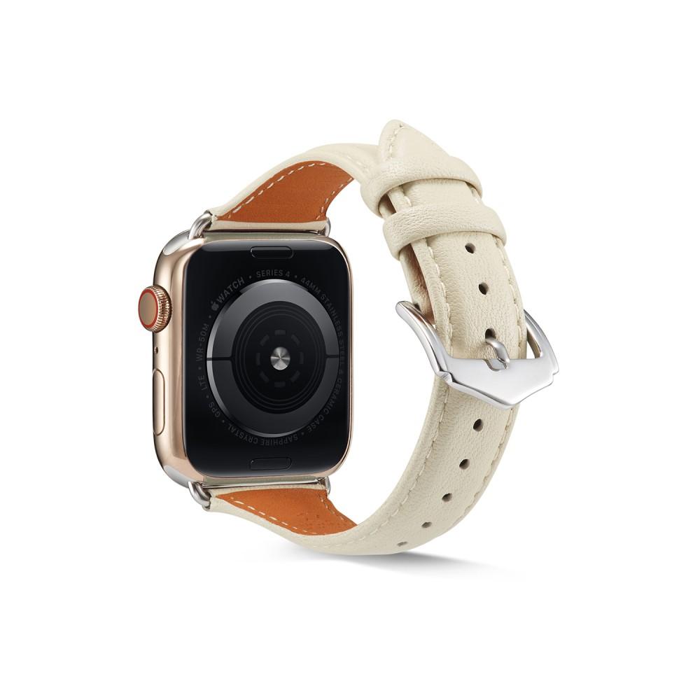 Slim Læderrem Apple Watch 45mm Series 8 hvid