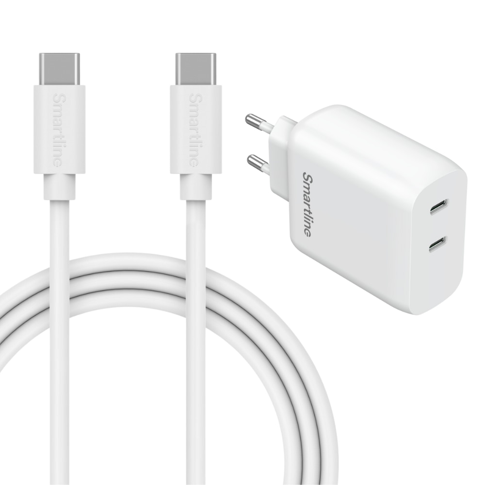 Premiumoplader Motorola Moto G04 - 2 meter kabel og Dual vægoplader USB-C 35W - Smartline