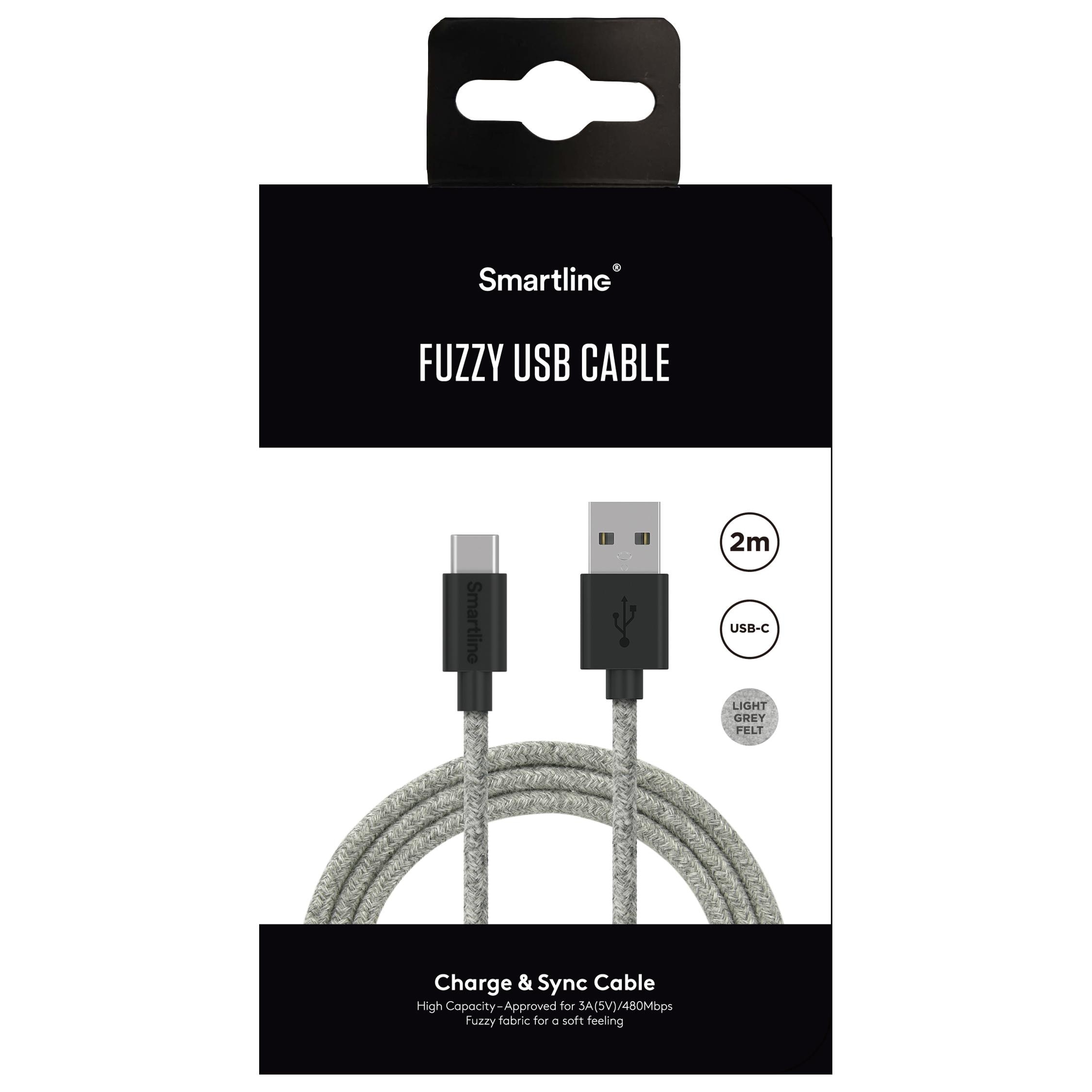 Fuzzy USB Cable USB-C 2m Grey